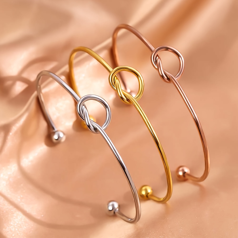 Women's 18K Gold-Plated Adjustable Heart Knot Bangle Bracelet